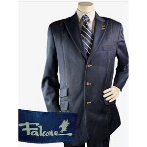 NWOT FALCONE Suit Superlative 150s Zoot Suit Gold Stripe Accented 42R 34x30.5